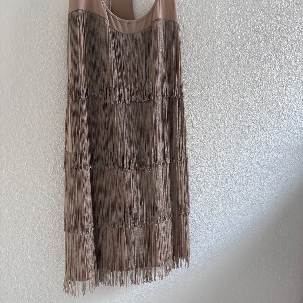 Flapper Fringe Tiered Dress Women Size L Nude Retro Dancing 20s Inspired - Picture 2 of 10